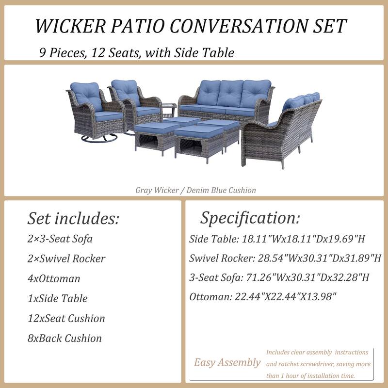 High Back Rattan Wicker Outdoor Patio Conversation Swivel chairs Sets