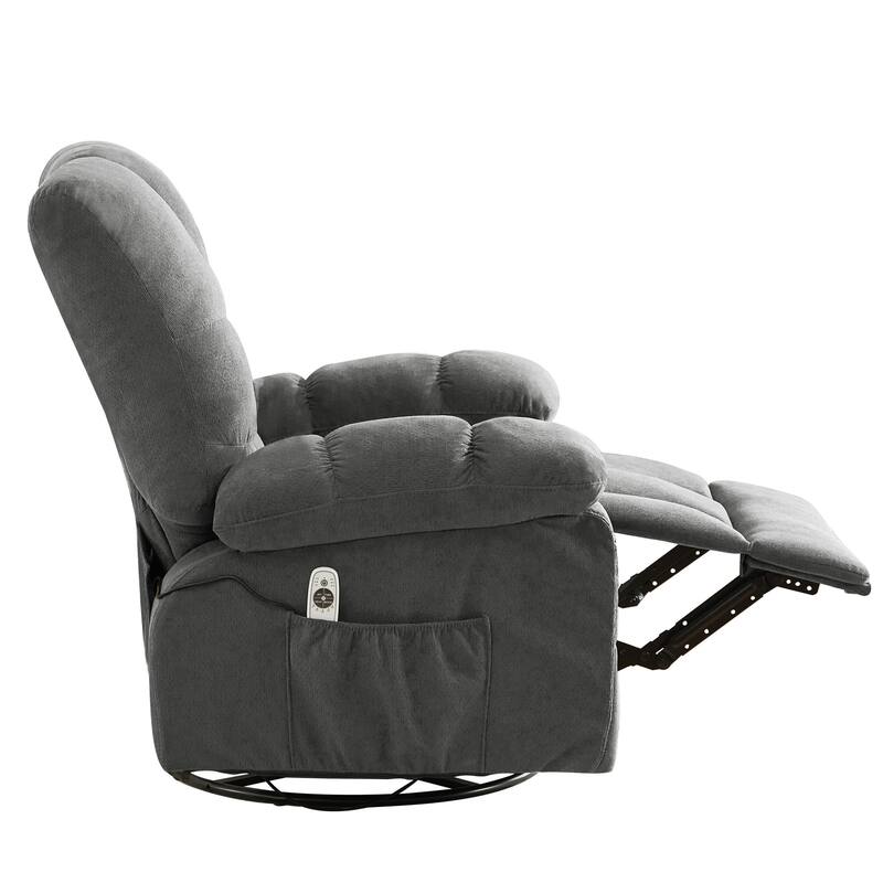 Massage Swivel Recliner Chair with Vibration Massage and Lumbar Heating for Adults, Oversized Recliner Single Sofa with USB