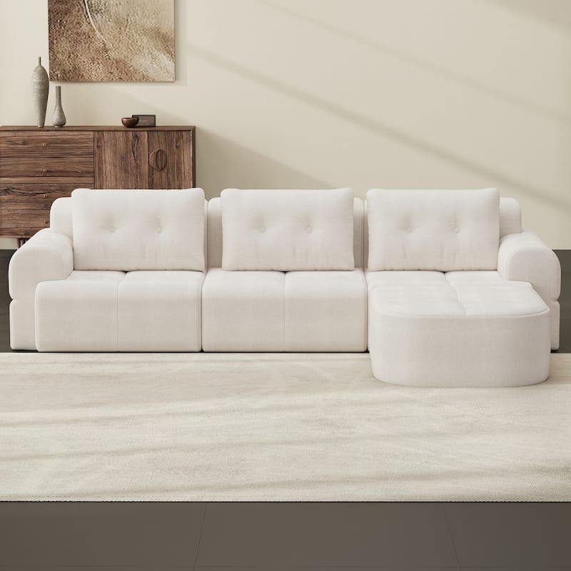 110.23" L-Shaped Chenille Sectional Sofa with Movable Ottoman