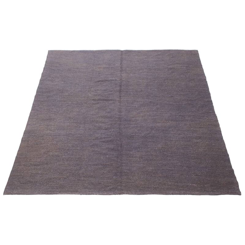 ECARPETGALLERY Flat-Weave Natural Navy Wool Tapestry Kilim - 6'4 x 8'4