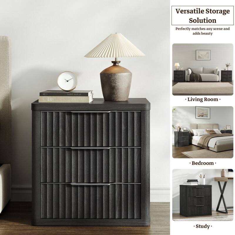 Versatile Retro Nightstand 3 Drawers Wavy Design