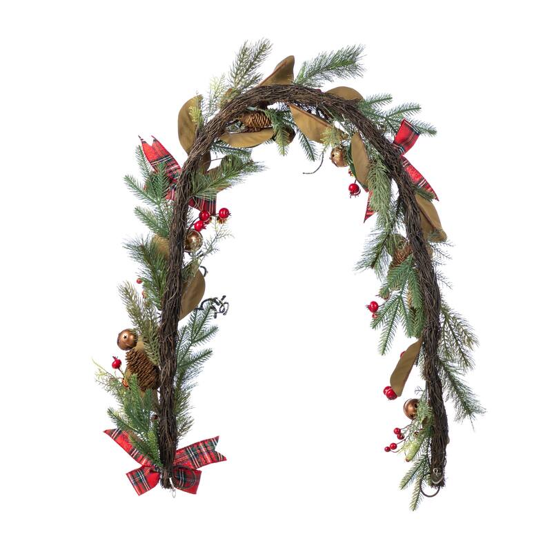 Glitzhome Christmas Bell Pinecone & Berry Bow Wreath Teardrop Garland Wall Decor