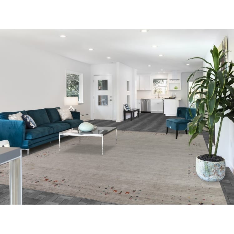 Hand Knotted Oriental 100% Wool Carpet Tribal Tribal Beige & Ivories Gabbeh Area Rug - 12' 2'' X 8' 11''