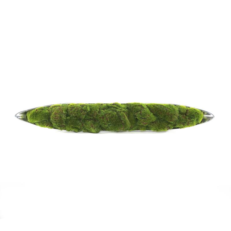 Faux Green Grass Moss Arrangement in Large Metal Boat Tray