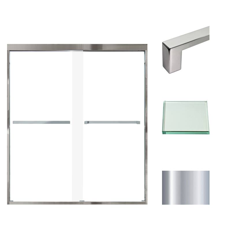 Frederick 59 in. W x 66 in. H Sliding Semi-Frameless Shower Door with Clear Glass - 57.75-59-in W x 66-in H - Polished Chrome