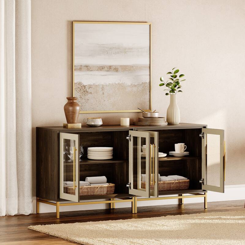 WAMPAT Modern Sideboard Buffet with Leather-Textured Doors