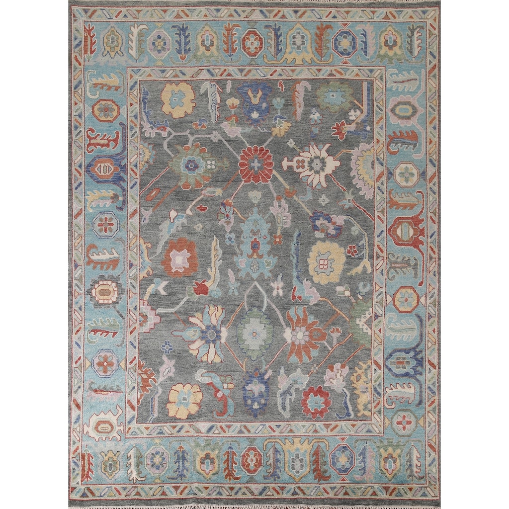 Gray Floral Oushak Oriental Area Rug Wool Carpet - 7'9"x 9'11"