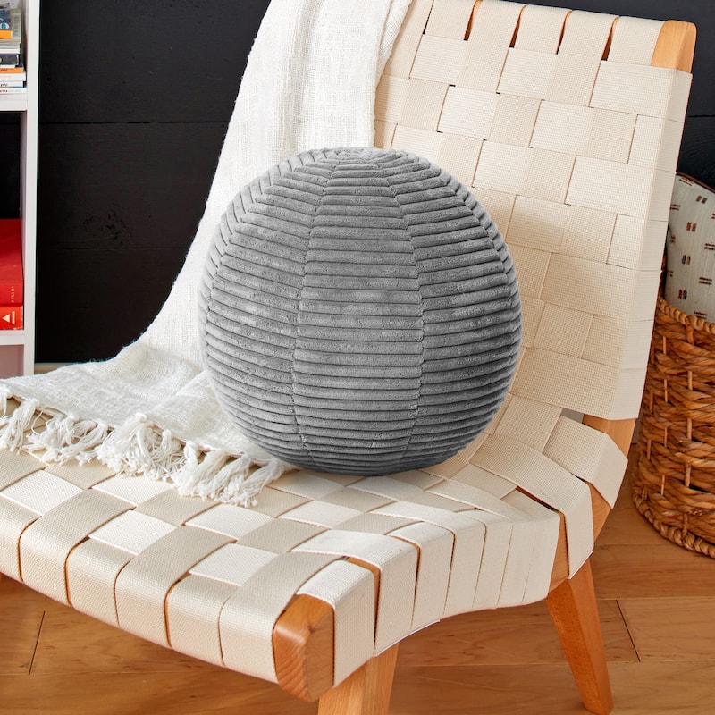 Sorra Home Indoor Soft Chunky Corduroy Ball Pillow - 10 in x 10 in - Barrett Light Grey