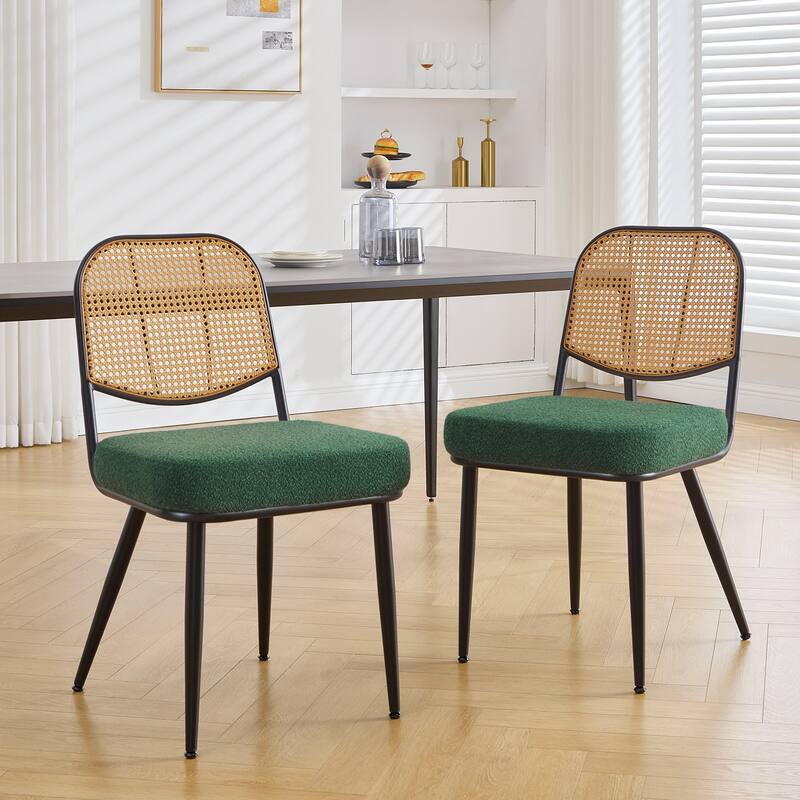 Upholstered Rattan Dining Chairs Set of 2 Side Chair - 33.86"H x 18.9"W x 22.83"D