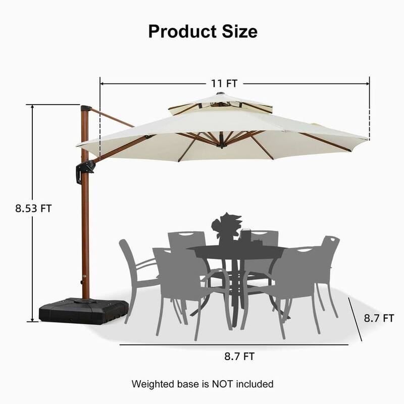PURPLE LEAF 11ft Round Wood Pattern Patio Cantilever Umbrella with Base