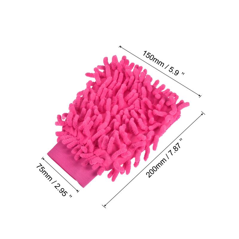Microfiber Chenille Mitts Scratch-Free Cleaning Gloves Wash Sponge - Rose Red