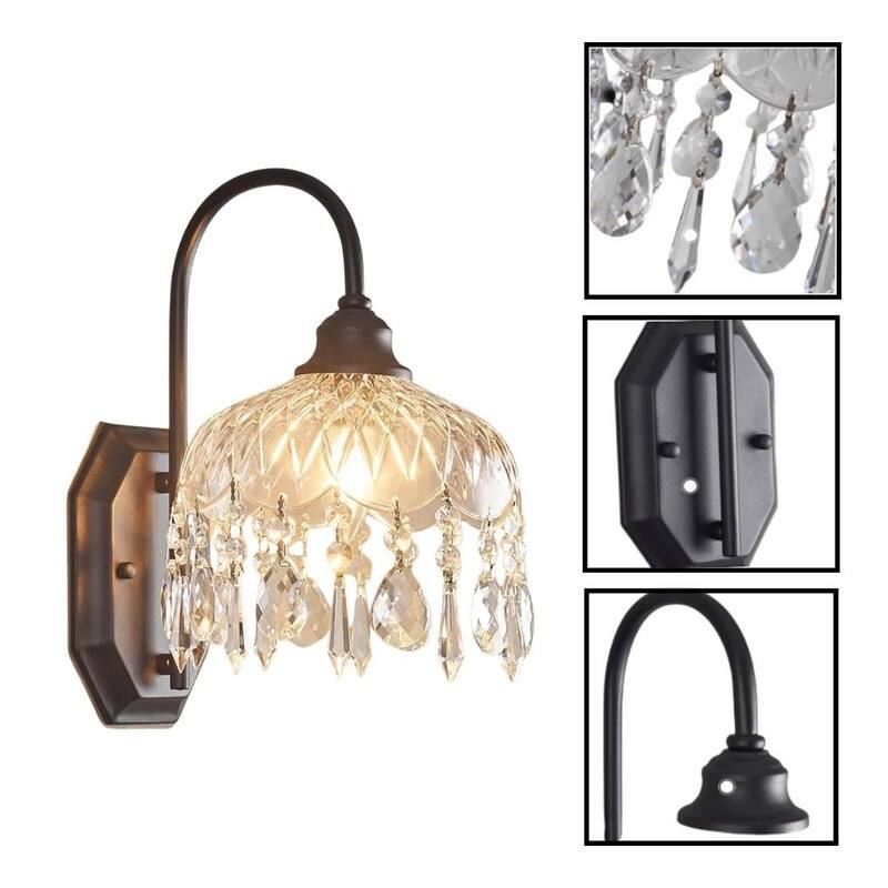 1 Pack wall sconce black bathroom light Crystal, glass, metal wall light