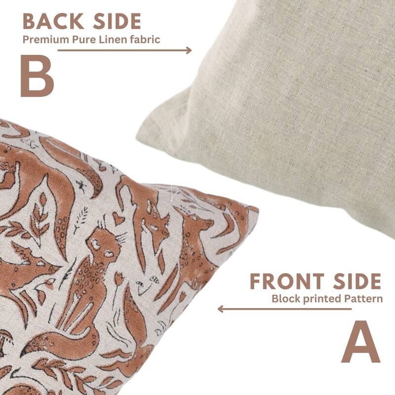 Fabdivine Handmade Block Print Floral Pillow Cover, Soft Pure Linen for Sofa, Alpana