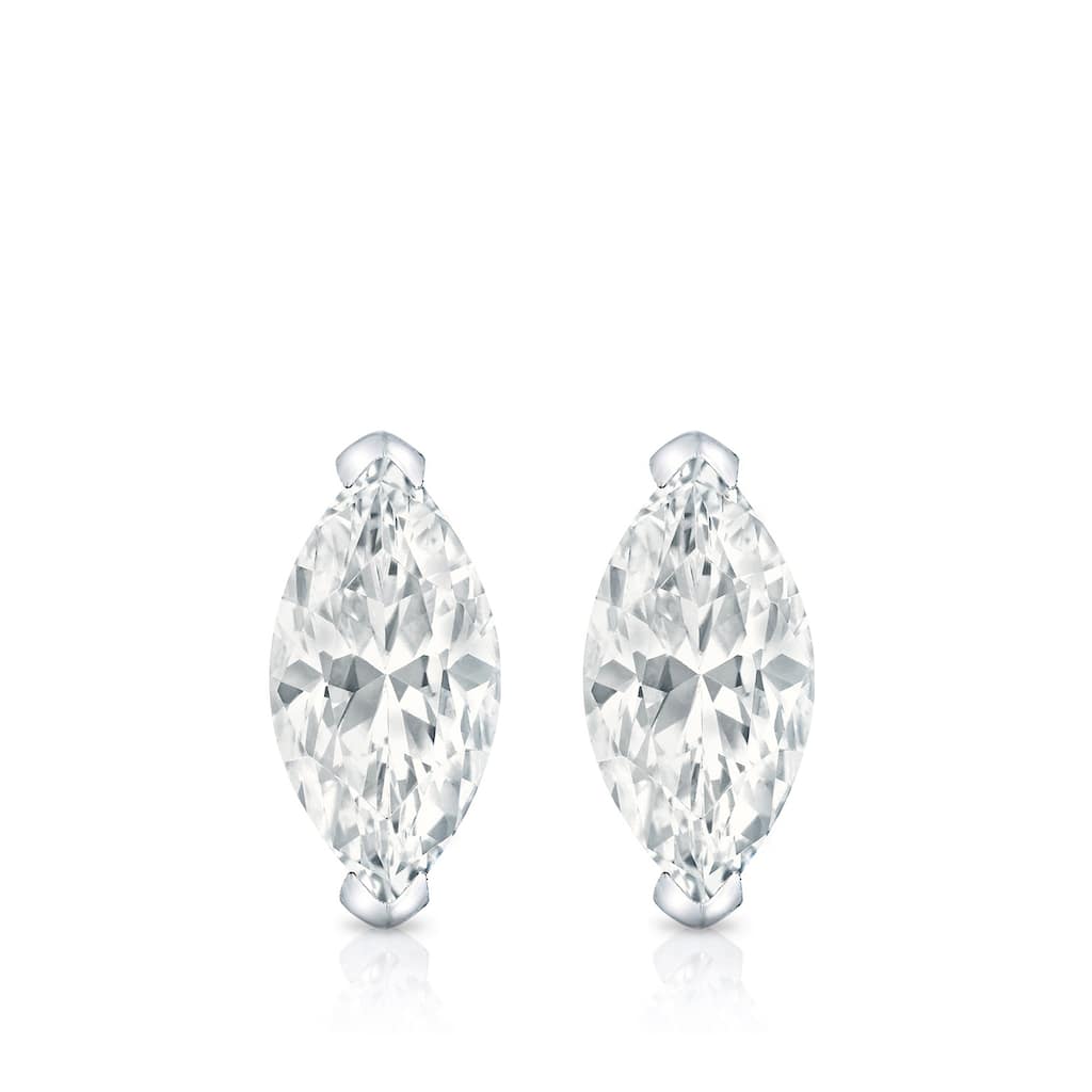 Auriya 14K White Gold Lab Grown Marquise Diamond Stud Earrings 0.50 to 5.00 ct. tw. Push-Back (D-E/VVS, E-F/VS and H-I/VS)
