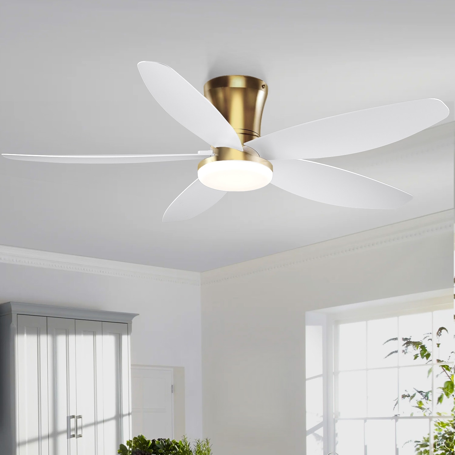 36/42/48-Inch Low-Profile Ceiling Fan with 3CCT LED Light, App and Remote, 6-Speed Reversible Motor for Bedroom and Living Room
