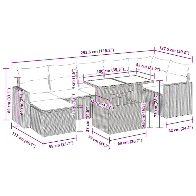 vidaXL 8 Piece Patio Sofa Set with Cushions Black/Brown/Gray Poly Rattan