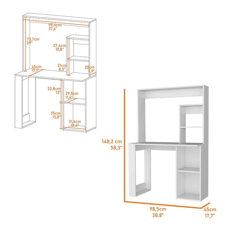 Palisades Computer Desk with Hutch and Storage Shelves White And Black