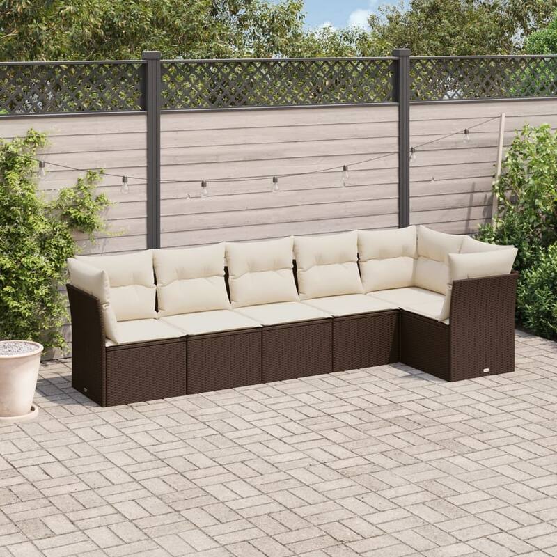 vidaXL Garden Sofa Set Brown, Cream White PE rattan, powder-coated steel - 24.4 x 24.4 x 27.2