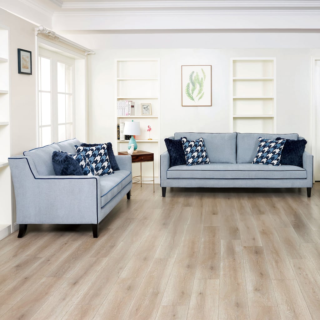 Furniture of America Gregen 2-Piece Grey and Blue Wood Frame Fabric Sofa Set with Pillows