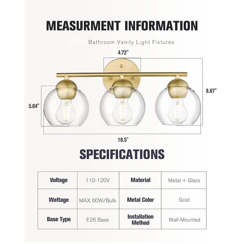 Globe Bathroom Vanity Light Bathroom Over Sink Lighting