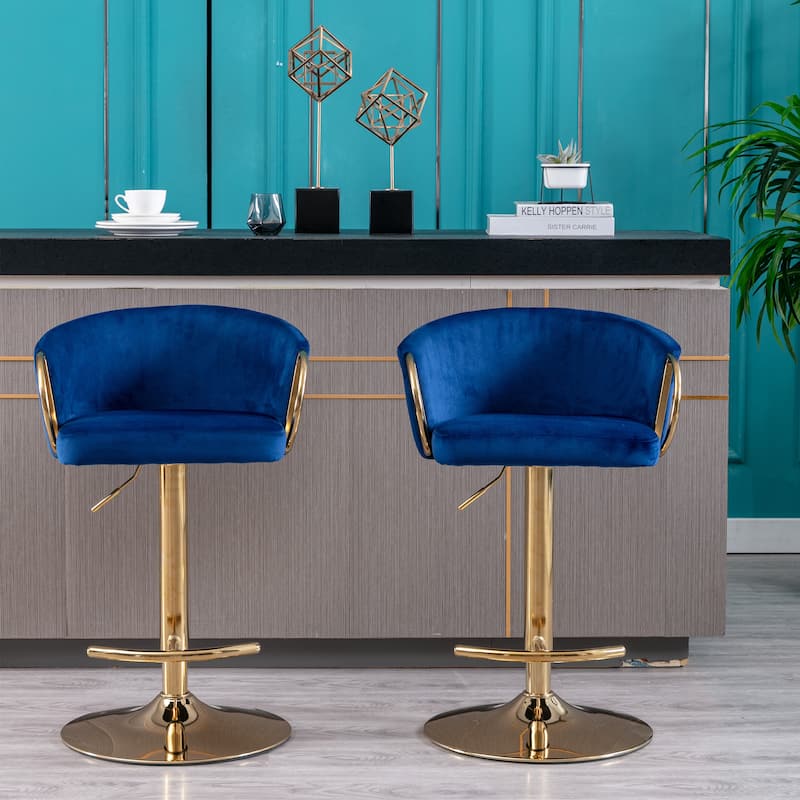 Set of 2 Adjustable Swivel Mechanical Lifting Bar Stools with Footrest and Base