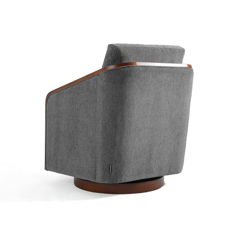 Chenille Modern 360°Swivel Barrel Chair Wood Base (Set of 2)