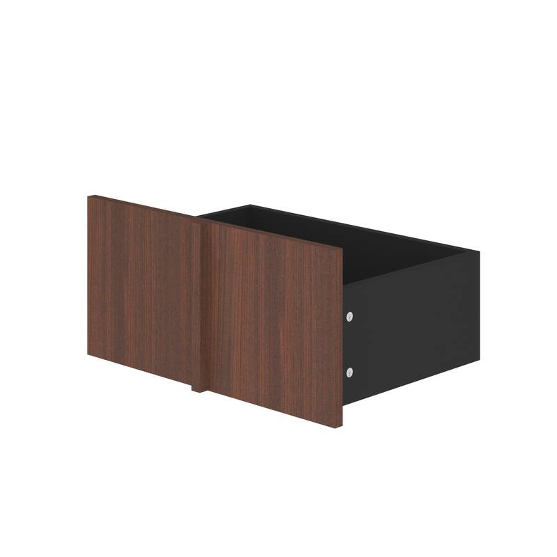 Modern Black High-Gloss Sideboard Buffet Cabinet with Coffee Wood Grain Doors, Sliding Power Outlet & Cable Management Box