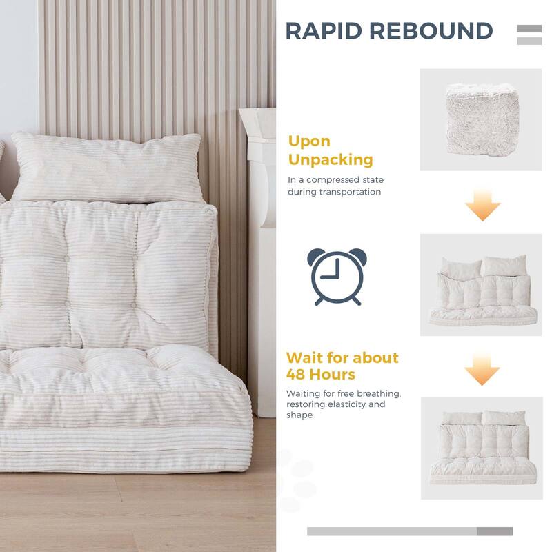 Corduroy Bean Bag Bed Tufted Folding Sofa Bed with Pillows