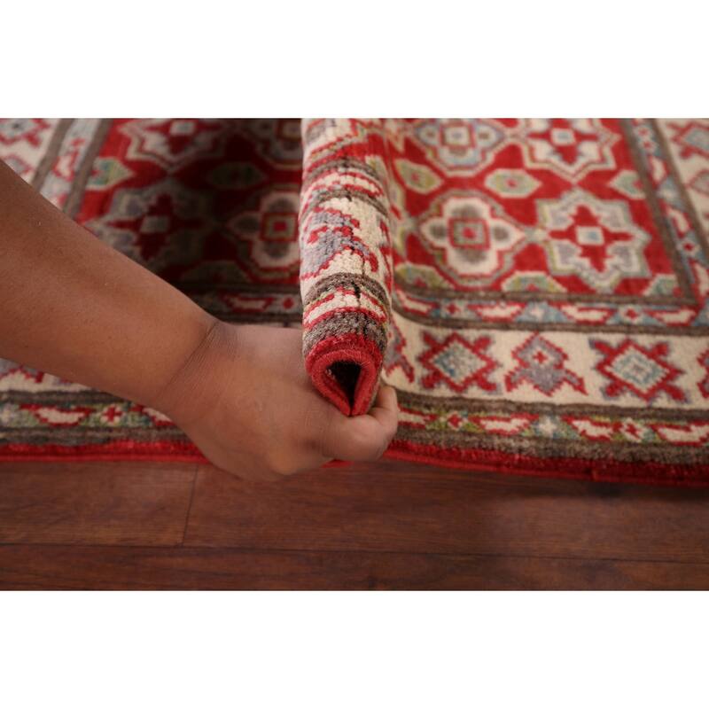 Geometric Kazak Foyer Rug Handmade Oriental Red Wool Carpet - 2'0" x 3'0"