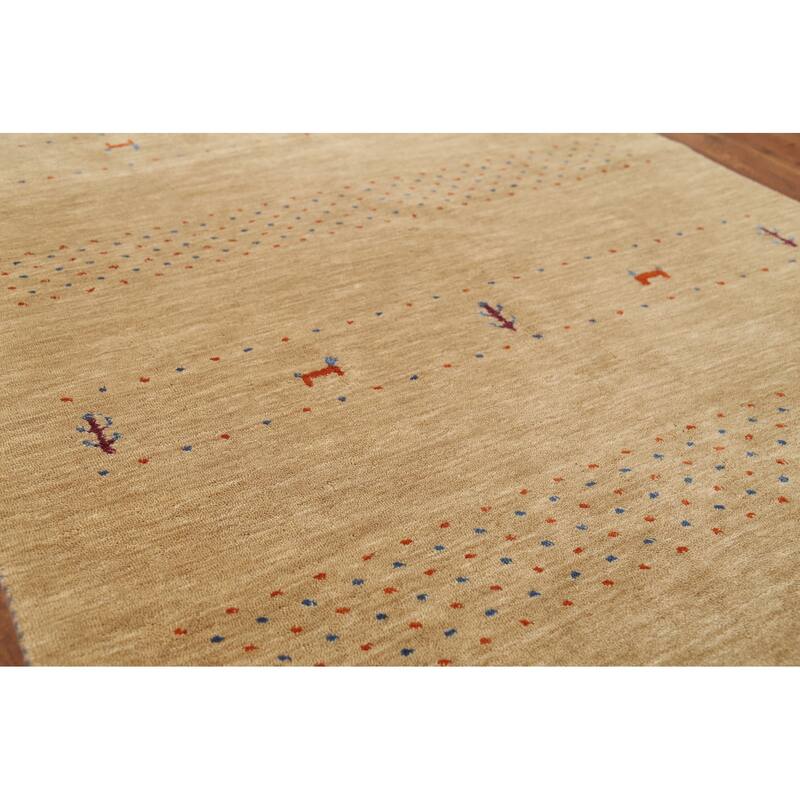 Tribal Yellow Gabbeh Accent Rug Hand-Knotted Wool Carpet - 3'11"x 5'10"