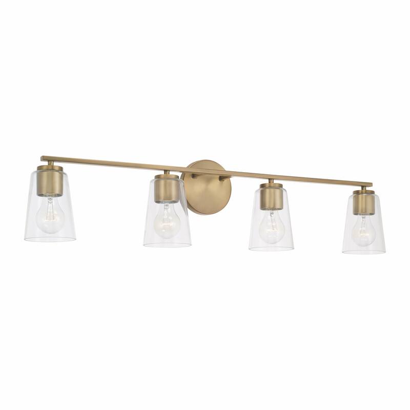 Portman 4-light Bath/ Vanity Fixture w/ Clear Glass - Aged Brass