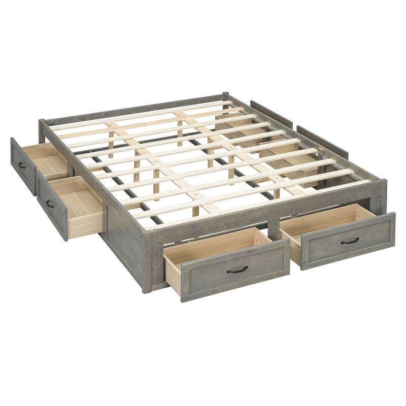 Queen Size Platform Bed with 6 Spacious Storage Drawers, Durable & Stylish Design