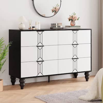 Modern Wooden 6 Drawers Dresser with Pattern Design