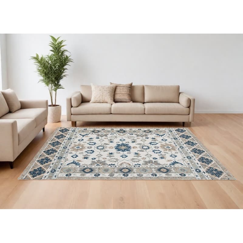 Hand Tufted Floral Traditional Area Rug - 144' X '108' X '0.3 - Oxford Blue - Rectangle