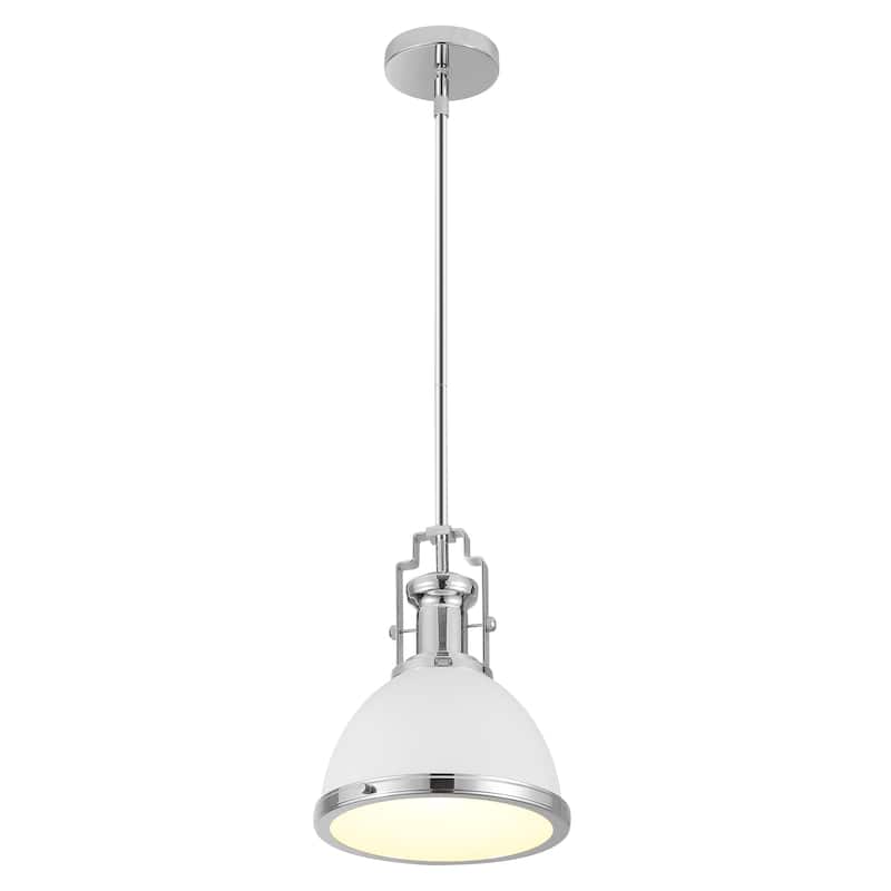 Deere Adjustable Iron/Glass Vintage LED Dome Pendant, by JONATHAN Y - 10" - Chrome/White