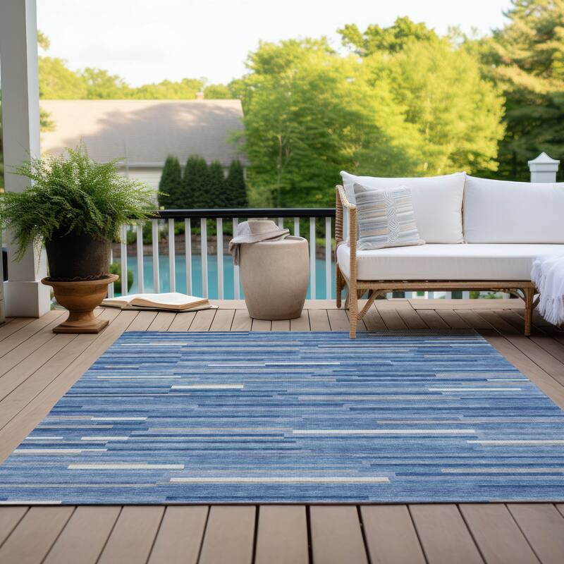 Machine Washable Indoor/ Outdoor Chantille Stripes Modern Rug