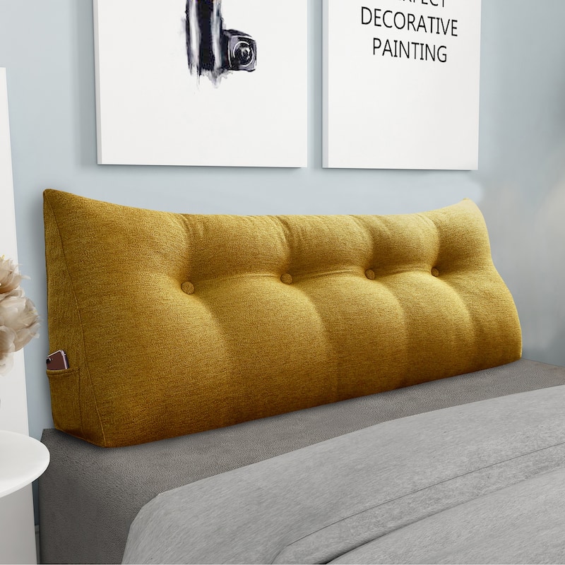 WOWMAX Bed Rest Wedge Bolster Pillow Yellow Linen Blend Decorative - Full