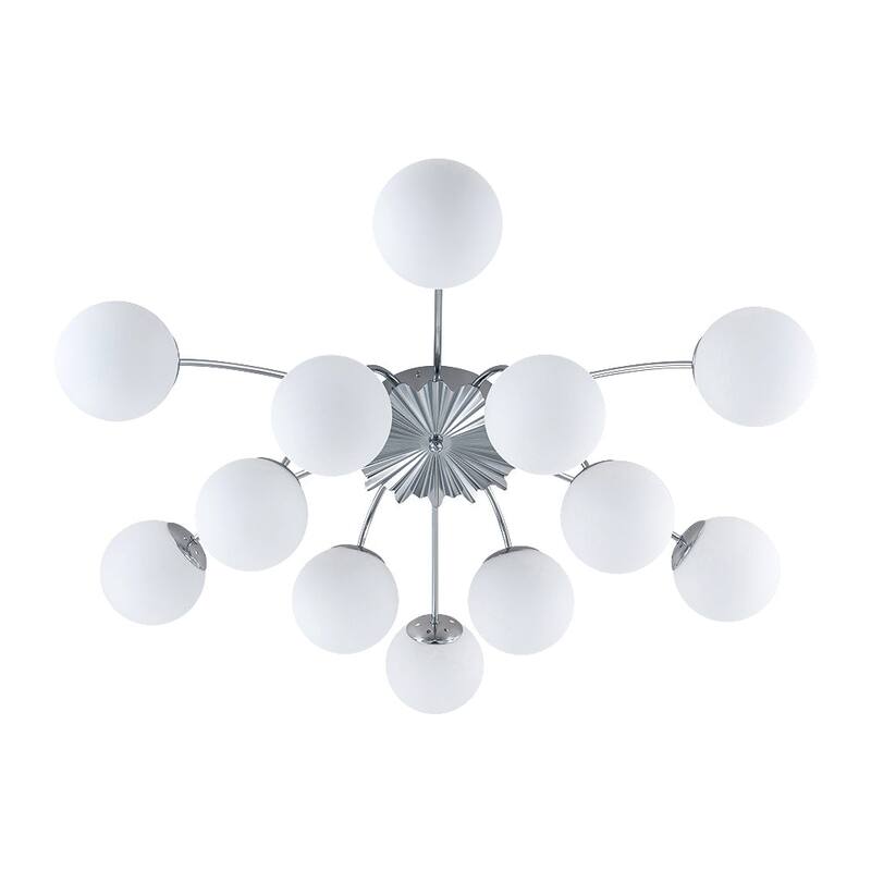 Mid-Century 12-Light Milky Glass Globe Sputnik Ceiling Light - 39in