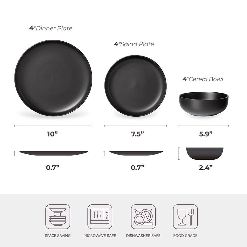 12PCS Stoneware Dinnerware Set, Microwave Dishwasher Safe Stackable