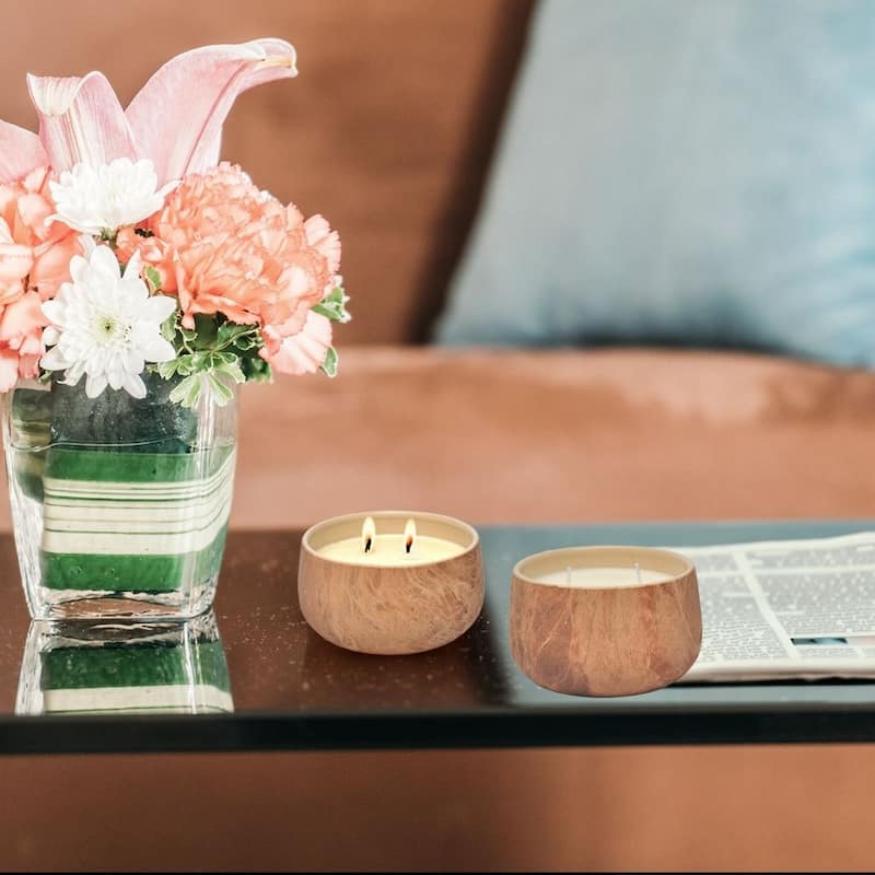 Set of Two 16 Oz Ceramic Candles with Strong Floral Scent