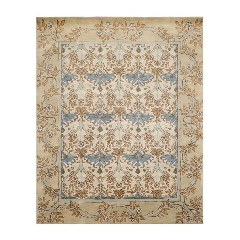 Hand Tufted 100% Wool Arts & Crafts William Morris Beige Area Rug
