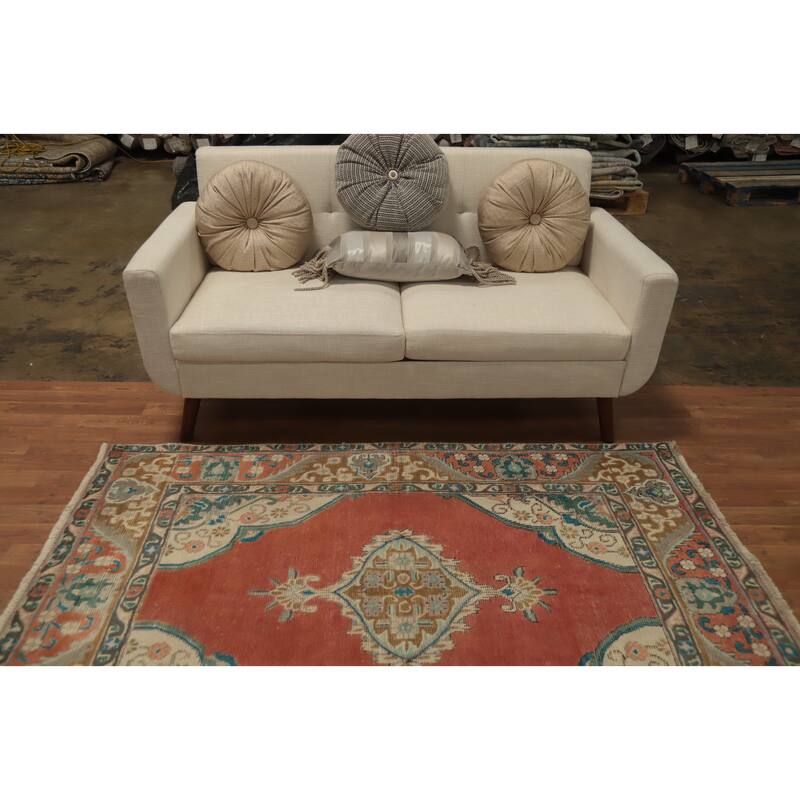Hand Knotted Oriental 100% Wool Carpet Traditional Medallion Oranges & Rust Tabriz Area Rug - 6' 3'' X 4' 4''