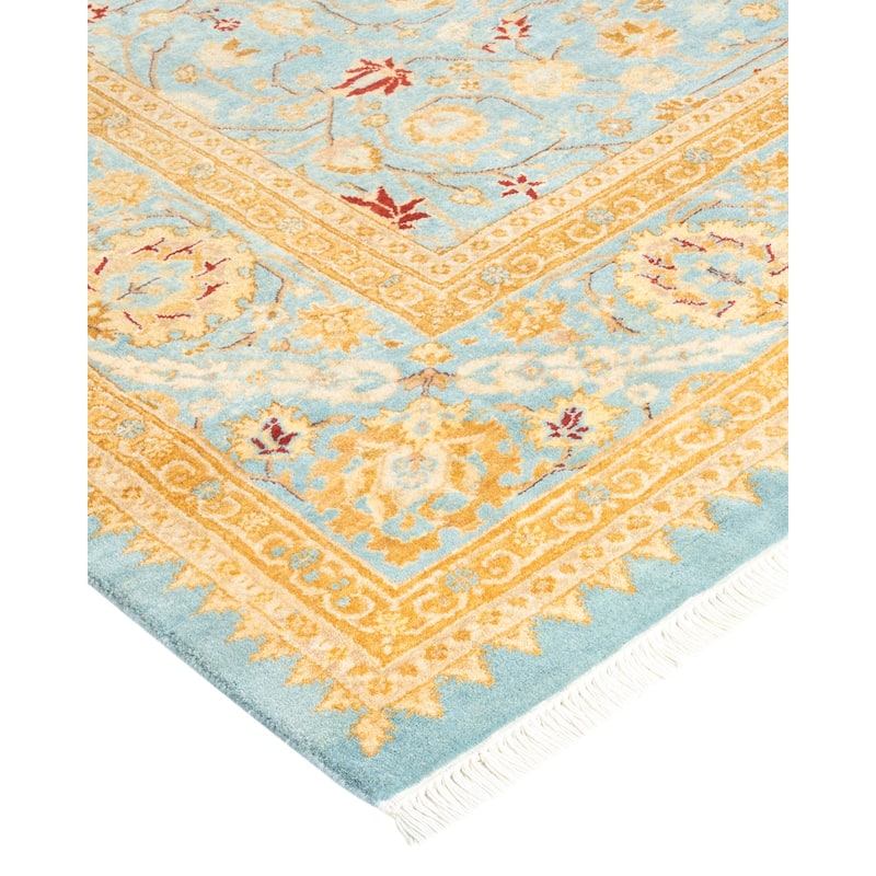 Overton Hand knotted Wool Traditional Oriental Light Blue Area Rug - 6' x 9'