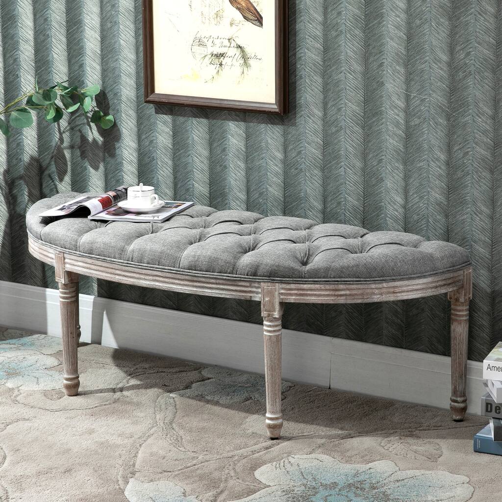 HOMCOM Vintage Semi-Circle Hallway Bench Tufted Upholstered Velvet-Touch Fabric Accent Seat with Rubberwood Legs, Grey