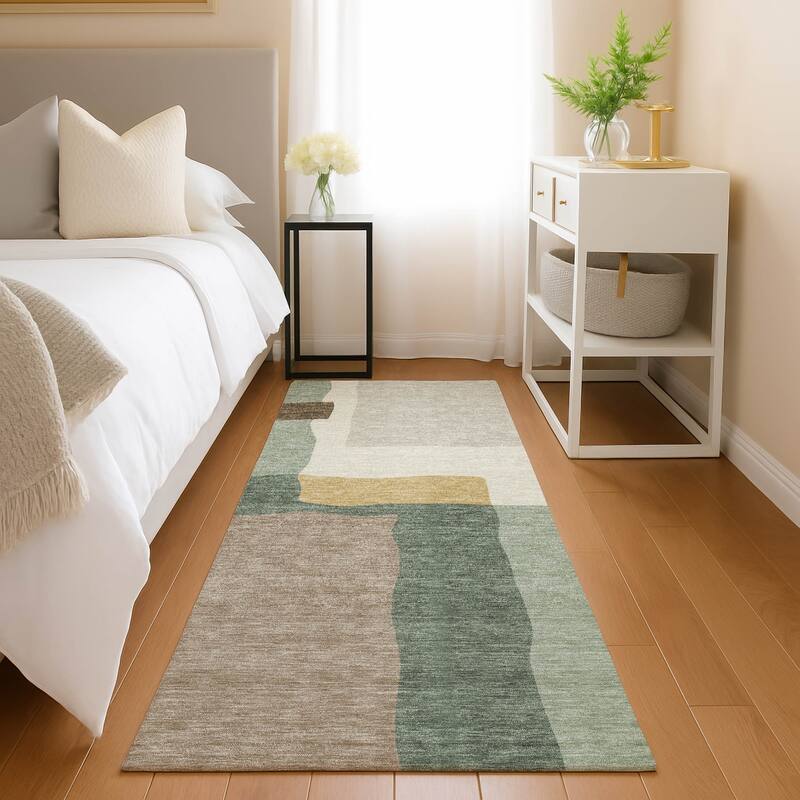 Machine Washable Indoor/ Outdoor Contemporary Blox Chantille Rug