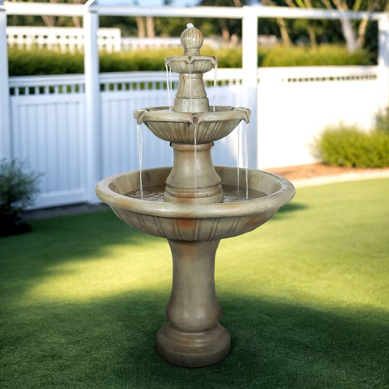 51.5in Outdoor Water Fountain 2-Tier Waterfall Fountain for Home Decor - Floor - Stone - Grey