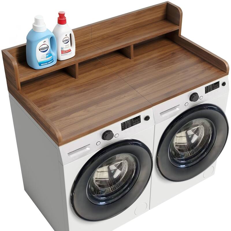 Washer Dryer Countertop with Non-slip Pads, Laundry Wood Shelf Topper with Edge, for Washer and Dryer Laundry Hamper Counter - Dark Walnut