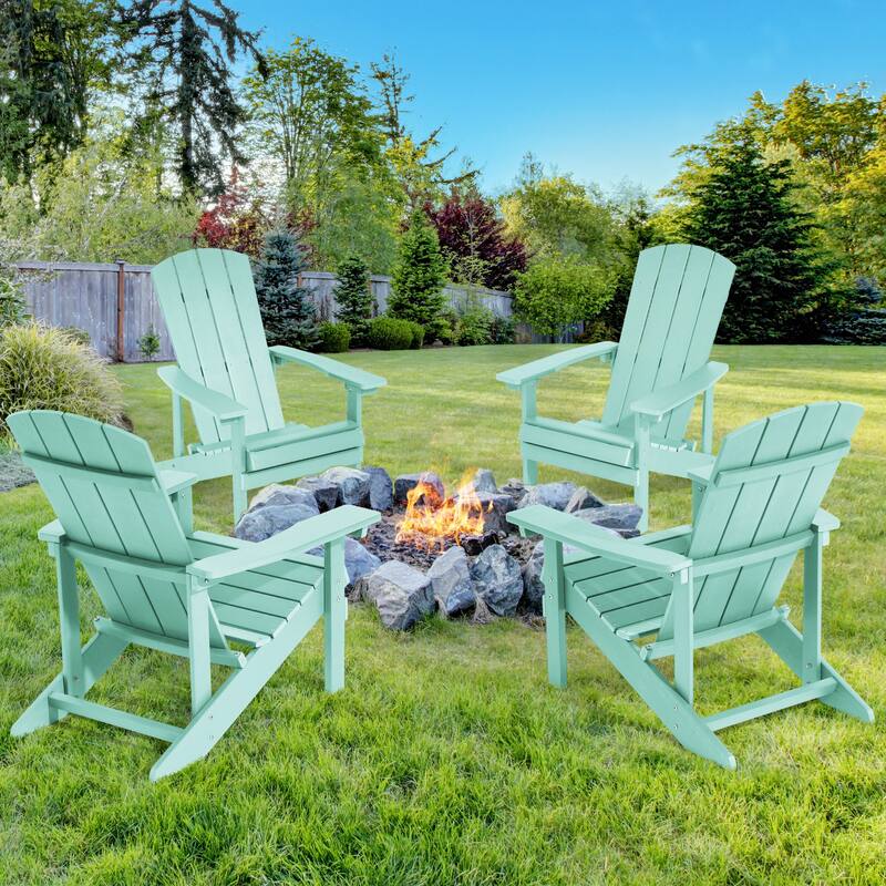 BONOSUKI Patio Adirondack Chair w/Cupholder,Weather Resistant-Set of 4
