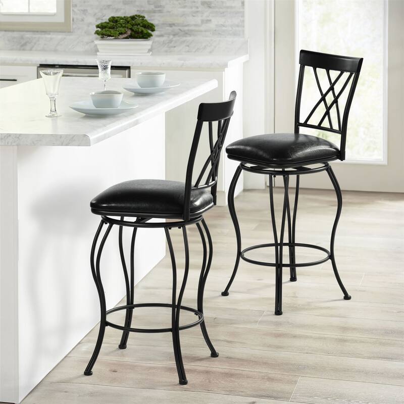 Homy Casa Set of 2 Swivel Bar Stools with Padded Faux Leather Seat-for Kitchen Islands and Pub-Style Counters - N/A