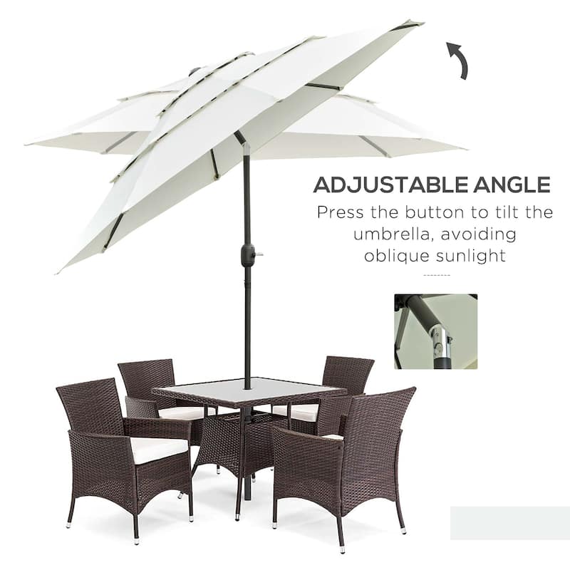 9FT 3 Tiers Patio Umbrella Outdoor Market Umbrella with Crank, Push Button Tilt for Deck, Backyard and Lawn